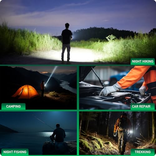 FORTO Compact Rechargeable Spotlight with Adjustable Focus, Handheld Spot Light with Stand, 2700ft Range, 3 Light Modes and LED Spot Lights Outdoor for Boating Hunting Camping Hiking - color: Green