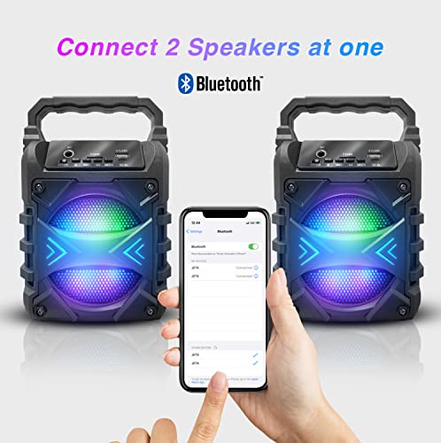 Top Tech Jet-4 Bluetooth Speaker, 400W, 4" Woofer, Rich Bass, 6hr Playtime, Disco Lights, Karaoke Mode, TWS, 100ft Range, USB, TF, Mic Input, Portable Speaker (Black) - color: Black