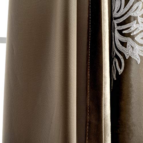 VOGOL 2 Panels Eurapean Floral Embroidered Curtains, Blackout Velvet Drapes Grommet Drapery for Theater Bedroom Living Room, 52 by 63 Inch, Chocolate Brown | Plush Velvet Texture, Helps Reduce Glare, Delicate Embroidery, for Bedroom, Dining Room - size: 5