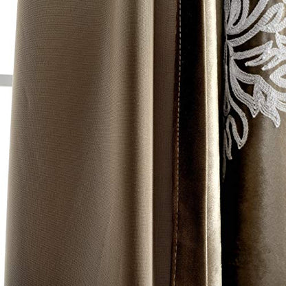 VOGOL Super Soft Luxury Velvet Blackout Curtains, Grommet White Flower Embroidered Soft Chocolate Brown Flannel Draperies for Living Room, 52 x 96 Inch, 2 Panels, Noise Reduction - size: 52"W x 96"L (Pack of 2)
