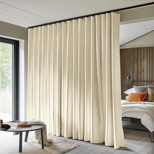 MaKefeile Room Divider Curtains Total Blackout Privacy Curtain Panel Room Thermal Insulated Noise Reduction Curtains for Bedroom Window Living Room Ceiling Track Curtain W 10 ft × H 7 ft Beige - color: Beige, size: 120"W x 84"L (Pack of 1)
