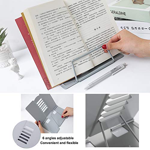 MSDADA Desk Book Stand Metal Reading Book Holder Angle Adjustable Stand | Document Holder Portable Sturdy Lightweight Bookstands-Textbooks Tablet Music Books Cook Recipe (Grey) - color: Grey