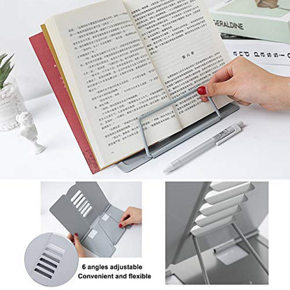 MSDADA Desk Book Stand Metal Reading Book Holder Angle Adjustable Stand | Document Holder Portable Sturdy Lightweight Bookstands-Textbooks Tablet Music Books Cook Recipe (Grey) - color: Grey