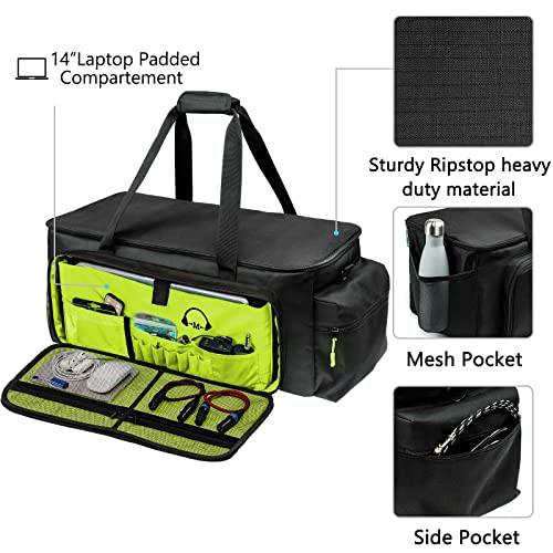 MYBAGZING Dj Cable Bag-24 Large Dj Cable File Bag-Dj Cabel Organizer Case-Travel Gig Bag-DJ Gear Bag for Dj Accessories-Dj Equipment Case with Padded Bottom and Divdiers - color: Neon