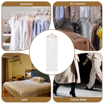 10Pcs Dry Cleaner Bags Plastic Clear Dress Bag 71-Inch Long Dry Cleaning Bag for Clothes, Plastic Garment Bags for Hanging Clothes, Long Dresses, Suits, Gowns, Dance Costumes, 60x180 cm