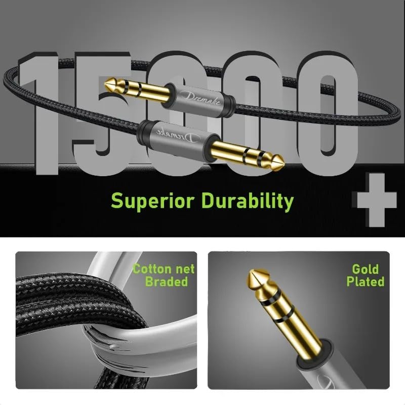 Quarter Inch TRS to TRS Cable - 2Pack 10FT 6.35mm Balanced Stereo Audio AMP Cable - Premium Jack 6.35mm Male to Male Audio Cord for Studio and Live Sound Equipment, Mixers, and Home Use - size: 10FT/3M