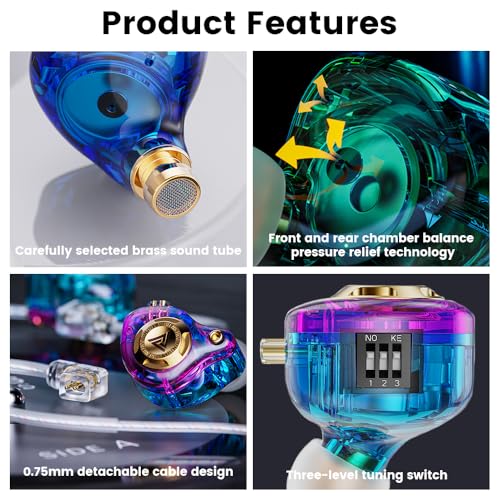 Qkz Ak6 Lucky in Ear Monitor, HiFi Wired Earbuds, Tunable Sound Wired Headphones Gaming Earbuds with 3-Level Adjusting Switch, Detachable Cable for Music Gaming Video Calling (Green) - color: Green