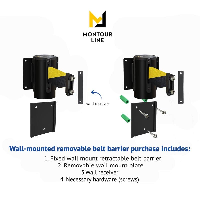 Montour Line WM115 Wall Mounted Retractable Belt Barrier with Magnetic Belt End, Removable Mount, Black Casing (13 ft Yellow with"Cleaning in Progress" Black Letters Belt) - color: Yellow with "CLEANING IN PROGRESS" Black Letters, size: 13 ft