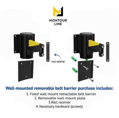 Montour Line WM115 Wall Mounted Retractable Belt Barrier with Magnetic Belt End, Removable Mount, Black Casing (13 ft Yellow with"Cleaning in Progress" Black Letters Belt) - color: Yellow with "CLEANING IN PROGRESS" Black Letters, size: 13 ft
