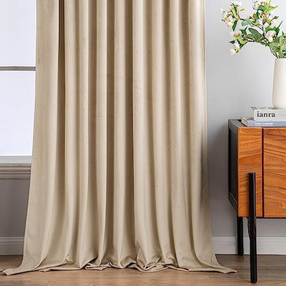 MIULEE Camel Beige Velvet Pinch Pleat Blackout Curtains W52 X L96 Inches - color: Camel Beige, size: 52"W x 96"L (Pack of 2)