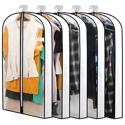 Clear Garment Bags for Hanging Clothes Storage 4" Gusset Suit Bags for Closet Storage Bags Dust Covers for Clothes Sweater Bags Garment Cover Clothes Protector 24"x 40"x 4", 5 Pack - size: 4in-5P