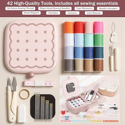 LOTOFUN Small Sewing Kit Box: Cute Portable 2-Layer Organizer Magnetic Needle and Thread Kits Holder Basic Case - Home Clothes Repair for Beginners (Pink) - color: Pink