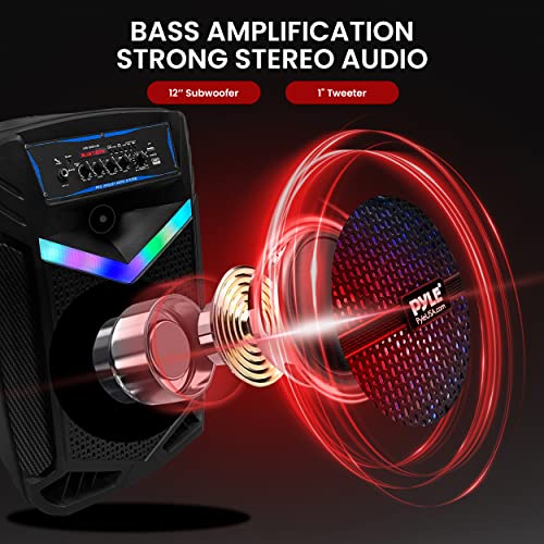 Pyle Portable Bluetooth PA Speaker System - 800W Rechargeable Outdoor Bluetooth Speaker Portable PA System w/ 12” Subwoofer 1” Tweeter, Recording Function, Mic In Party Lights USB/SD Radio- PPHP1242B - size: 12 in
