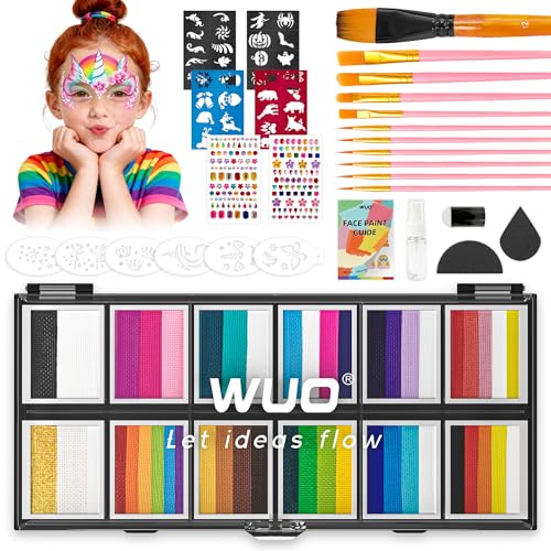 WUO Professional Face Painting Kit for Kids, 12x10g Split Cake Palette - color: Classic