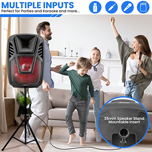Pyle 15” Portable Bluetooth PA Speaker System - 800W Wireless Rechargeable Loudspeaker with LED Party Lights, Rolling Wheels, Built-in Amp, & Remote Control - Indoor/Outdoor Karaoke Machine (Black) - size: 15 inches