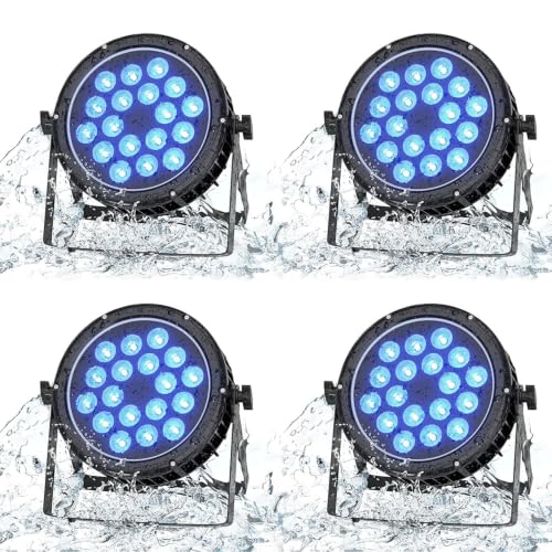 4 Pack Waterproof Stage Lights, 18X18W RGBW LED Par Light, LED DJ Par Lights 4/8 Channels DMX 512 with Sound Activated for Concert Event KTV Birthday Party Church Wedding Outdoor Light