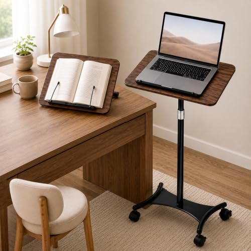 2-in-1 Rolling Book Stand, Floor & Desktop Book Holder for Heavy Books | Hands-free read | Lockable wheels | Cozy movable study setup | Up to 57 in | One stand, two ways to use | 360° Rotating Panel - color: Rolling & Desktop Dual Use Book Stand