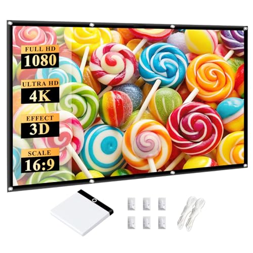Outdoor Portable Projector Screen 120 Inch: 16:9 4K HD Foldable and Anti-Crease Projection Screen Support Double Sided Projection for Home Theater