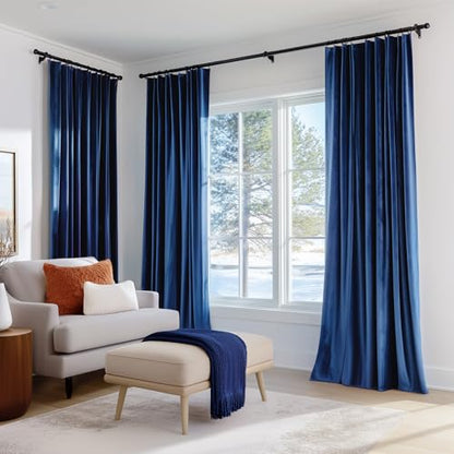 FMFUNCTEX Velvet Blackout Curtains Navy Blue Thermal Insulated Curtains for Bedroom Living Room Darkening Curtains 96 Inches Long Soft Luxury Rod Pocket Dark Blue Drapes Dining Room 2 Panels Set - color: Navy Blue, size: 52"W x 96"L (Pack of 2)