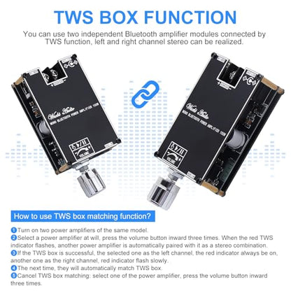 2Pack ZK-1001B Bluetooth Amplifier Board, 100W Mono AMP TWS Mini Amps | Audio Power Amplifier Module with Box Matching for Home Speaker System, Bluetooth/AUX/USB Input, APP Control DC 7-24V - color: Black1 2PCS ZK-1001B