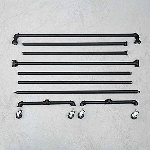 Industrial Pipe Clothing Racks on Wheels Double Hanging Rod Metal Clothing Rack,Heavy Duty Commercial Display Garment Rack,Vintage Retail Rack Hanging Weight Rack, Metal Ballet Rolling Racks,Black