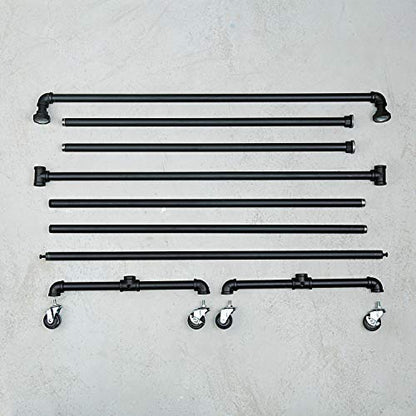 Industrial Pipe Clothing Racks on Wheels Double Hanging Rod Metal Clothing Rack,Heavy Duty Commercial Display Garment Rack,Vintage Retail Rack Hanging Weight Rack, Metal Ballet Rolling Racks,Black