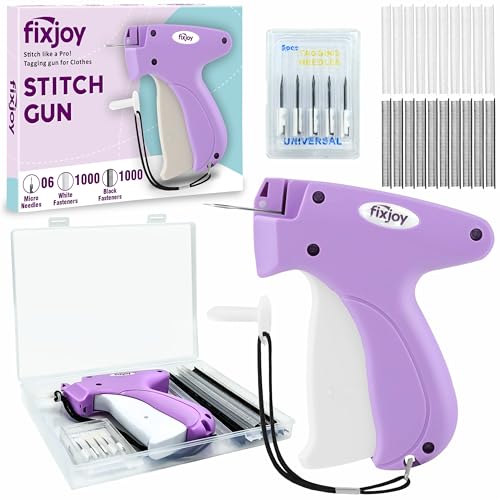 Upgraded Stitch Gun for clothes-Handheld sewing Kit & Hemming-Micro Tagging tool with Safety Storage Box, 6 Needles, 2000 Fasteners in Black and White - No Jam Quick Clothing Fixer(Purple)