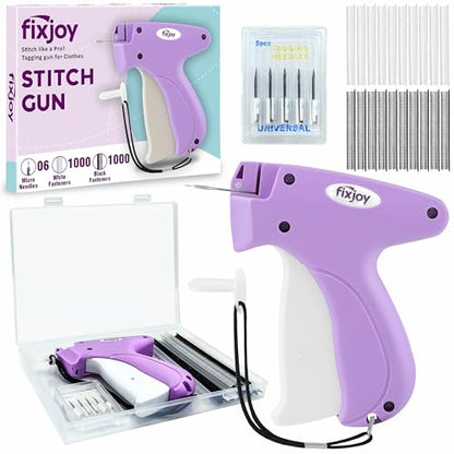Upgraded Stitch Gun for clothes-Handheld sewing Kit & Hemming-Micro Tagging tool with Safety Storage Box, 6 Needles, 2000 Fasteners in Black and White - No Jam Quick Clothing Fixer(Purple)