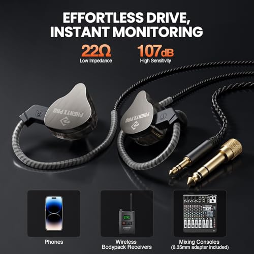 Phenyx Pro Hybrid Dual Driver in-Ear Monitor Earphones PME-20 | Noise-Isolating Stereo IEM, Detachable 2-Pin Cable, Tangle-Free Design, Singers, Musicians, Gaming