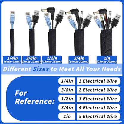 30ft - 3/8in Split Braided Sleeve Cable Management, Self-Wrapping | Flexible loom tubing protects wires from abrasion and heat. Great for automotive, TV, computer, and home electrical use. - size: 3/8inx30ft