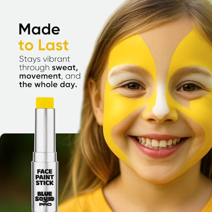 Blue Squid PRO Yellow Face Paint Stick - Waterproof Body Paint for Adults & Kids Eye Black Baseball, Softball - Vegan Hypoallergenic Twist-Up Non-Toxic Makeup Stick for Cosplay, Sports & SFX - color: Yellow