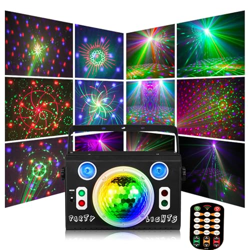 LED Disco Ball Light, Stage Laser Light, 4 Lens Laser Show, 2 Strobe Eyes Effects, Sound Activated, Remote Control, for Home Parties Holiday Christmas Birthday Wedding Karaoke DJ Club Bar Pub, Black