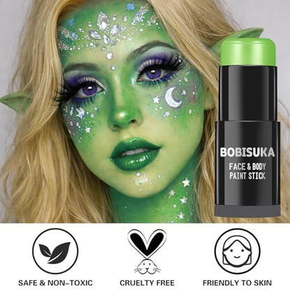 BOBISUKA Light Green Face Body Paint Stick, Lime Green Eye Black Painting Sticks for sports, Facepaints Kit for Halloween Makeup Zombie Witch Camouflage Goblin Cosplay Special Effects SFX Costume - color: Grass Green