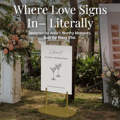Gold Wedding Welcome Sign Stand with Holder - Elegant Metal Easel Display for Seating Chart, Reception Signs, Welcome Board - 30+ Customizable designs for Baby, Bridal Shower - Versatile Party Sign Holder - color: DRB-Gold