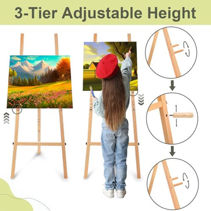 Wooden Croblissful 50" Easel Stand for Wedding Sign Adjustable, Wood | 3 Tier Height, Display Easel with Chain, Heavy Duty Floor Tripod, Welcome Wedding Baby Shower Sign, Painting Canvas Poster - color: Wooden
