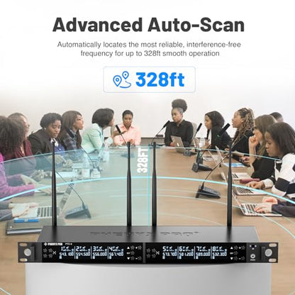 Phenyx Pro 8-Ch UHF Auto Scan Wireless Conference Microphone System PTC-8 | 8 x 25 Frequencies, 328 ft, IR Sync, Mute, 8 Gooseneck Mics for Lecture, Church, Podium, Public Speaking, Meeting, Classroom
