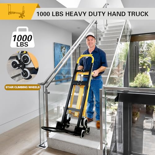 3 in 1 Stair Climbing Dolly Cart with Wheels,1000LBS(Yellow) | Stair Dolly Climber Heavy Duty,Convertible Hand Truck Dolly for Stairs for Moving,Transport in Warehouses,Office - color: Yellow