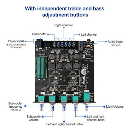 Bluetooth Audio Amplifier Board, ZK-TB21 2.1CH 50W x 2 +100W Subwoofer Amp | Power Amplifier with Treble and Bass Control, Bluetooth5.0 and AUX Inputs, Stereo Digital AMP for DIY Home Speakers - color: Black1 ZK-TB21