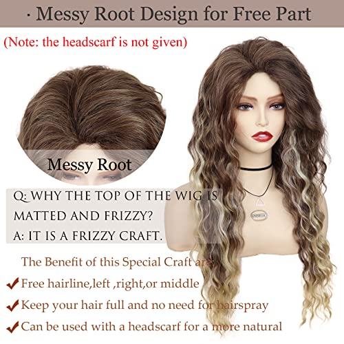 26 inch Long Curly Wigs for Women Brown Mixed Blonde Wig with Highlights - color: Brown Mix Blonde