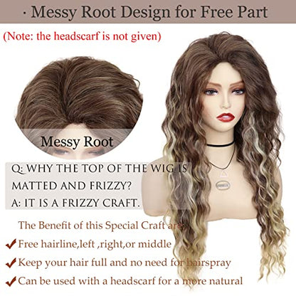 26 inch Long Curly Wigs for Women Brown Mixed Blonde Wig with Highlights - color: Brown Mix Blonde
