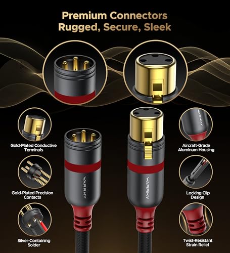 Warrky XLR Cables 6.6ft 2 Pack [Oxygen-Free Copper (OFC), Gold-Plated Connector] Balanced Microphone Cable Male to Female Professional Hi-Fi XLR Cable - style: 6.6ft 2 pcak