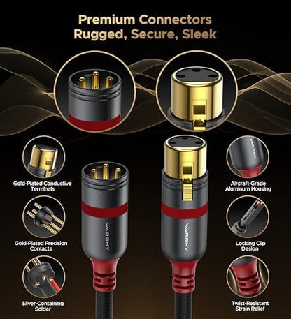 Warrky XLR Cables 6.6ft 2 Pack [Oxygen-Free Copper (OFC), Gold-Plated Connector] Balanced Microphone Cable Male to Female Professional Hi-Fi XLR Cable - style: 6.6ft 2 pcak