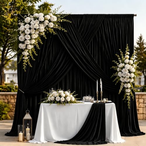 10x10ft Black Backdrop Curtain Drapes Wedding Party Photo Background | 2 Panels Wrinkle Free Black Polyester Backdrop Drapes Curtain for Birthday Bridal Baby Shower Graduation Photoshoot - color: Black, size: 5ft(W) x 10ft(H), 2 panels