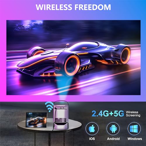 Unitedtime Projector with InStand Handheld bracket Portable WiFi and Bluetooth Native 1080p Support 4K for Home Theater Support HDMI, USB, PC, TV Box TS2