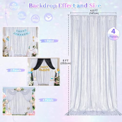 Silver Curtains Backdrop for Wedding Parties, Glitter Blrthday Drapes 4 Panels of 4.8x8FT Wrinkle Free Glitter Photo Backdrop Drapes - color: Silver, size: 4.8FT x 8FT - 4Pcs