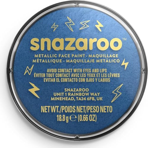 Snazaroo Metallic Face and Body Paint, 18.8g Pot, Electric Blue | Non-Toxic Hypoallergenic, Safe, Washable, Face & Body Paint for Halloween, Cosplay Costumes, Dress Up, Parties and Festivals - color: Electric Blue, style: 18.8g (0.66-oz) Pot