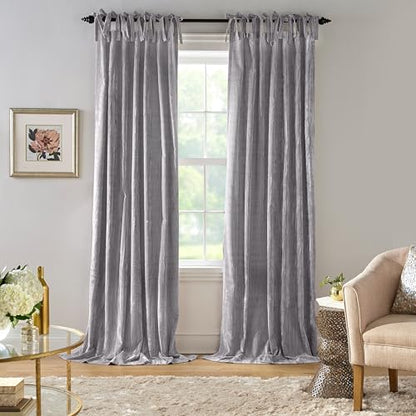 Threadmade Korena Tie-Top Crushed Velvet Window Curtain, Gray - 52"W x 95"L - color: Grey, size: 52"W x 95"L (Pack of 1)