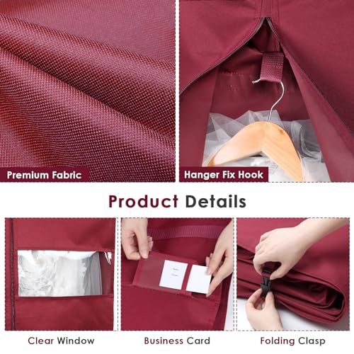Wedding Dress Garment Bag 72" Dress Bags for Gowns Long with Accessories Pockets Bridal Garment Cover with Adjustable Handles for Wedding Dress, Prom Evening Gown - color: Burgundy