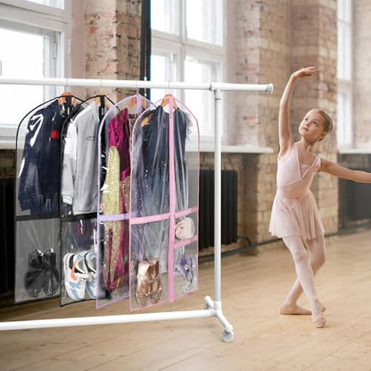 40 Inch Clear Garment Bags for Dance Costumes, 6 Pack, Black | Dance garment bags for Dancers, 3 Zipper Pocket, Foldable Garment Bags for Hanging Clothes, Competitions & Travel - color: Clear Black