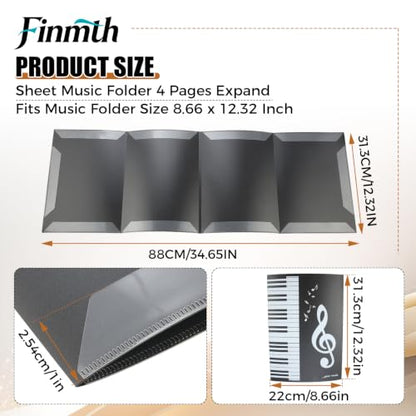 1Pc PP Sheet Music Folder 4 Pages Expand Score Storage Folder 9x12 in Black | Writable & Foldable Piano Sheet Music Holder Holds 6 Pages for Musicians Violin Choir Band Orchestra Practice Performances